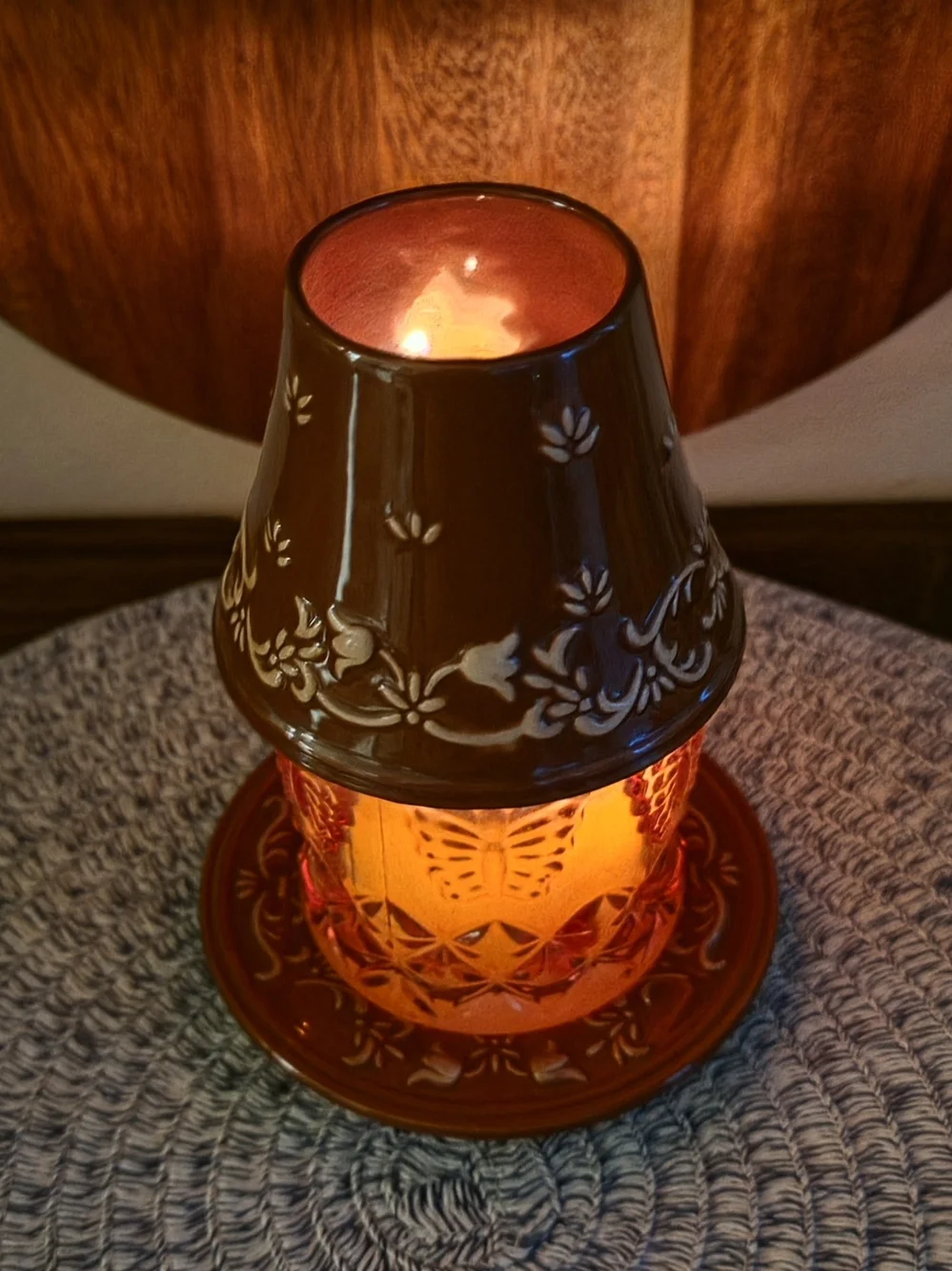 Yankee Candle Brown Floral Ceramic Shade With Saucer